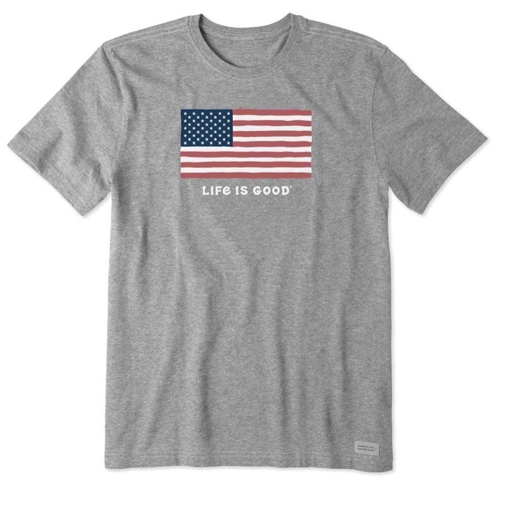 LIFE IS GOOD Short Sleeve Crusher Tee USA Flag Gray Men‎ Large Patriotic